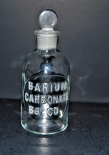 Antique TCW Co Barium Carbonate Reagent Bottle Ground Glass Stopper 5.5" picture