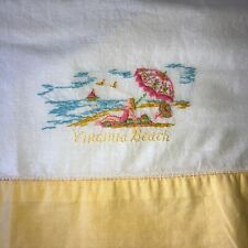 VIRGINIA BEACH 50’s Cotton Hand Embroidered Lady Beach Pillowcase Souvenir Rare picture