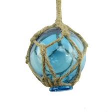 Nautical Rope Fishing Buoy Light Blue Glass Float Fish Net Ball Tiki/Luau Decor picture