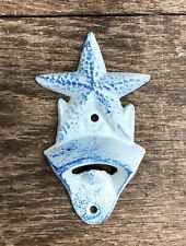 Cast Iron Nautical Aqua-Blue Starfish Wall-Mount Beer Bottle Opener picture