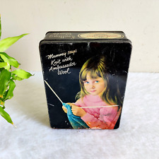Vintage English Kid Girl Graphics Ambassador Wool Advertising Rare Tin Box T317 picture