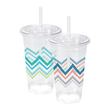 Disposable Plastic To Go Green Chevron Cups With Lids & Straws 24 oz [10-100Ct] picture
