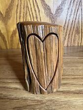 Vintage Carved Wood Heart Tree Trunk Vanity Trinket Box picture