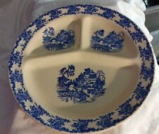 Early USA Pottery diveded plate  Blue Willow  Cottage scene picture
