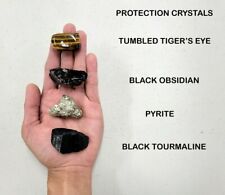 Crystals for Protection Set, Black Tourmaline Pyrite Tigers Eye Black Obsidian picture