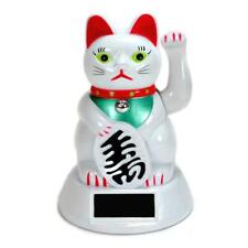 SOLAR POWER BECKONING CAT White Lucky Waving Kitty Maneki Neko Wealth Fortune picture