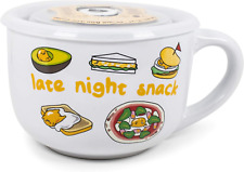 Sanrio Gudetama Burp Late Night Snack Lazy Egg Ceramic Soup Mug with Vented Plas picture