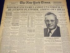 1935 JUNE 12 NEW YORK TIMES - REPUBLICANS NAME LANDON UNANIMOUSLY - NT 1936 picture