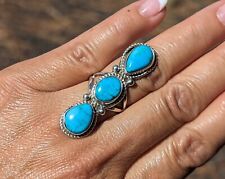Navajo Turquoise Sterling Silver Ring Handcrafted Authentic NA Jewelry sz 6.5US picture