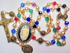 Victorian Style Multi color Crystal Pearl Guadeloupe Benedict Rosary Swarovski picture