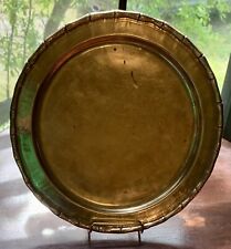 Vintage Brass Scalloped Bamboo Edge Round Serving Plate Tray picture