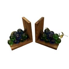 Rare Vintage Lucite Acrylic Grape Cluster Bookend Set Cobalt And Kelly Green MCM picture