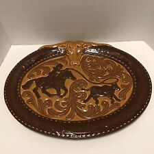 Gorgeous 17” x 13” Collectible Oval Ceramic Western Rodeo Cowboy Design Platter picture