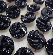 36 black Czech pressed glass shank buttons spiral facet design 9/16
