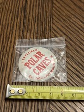 VTG I Explored Polar Caves Plymouth NH 2x2 Tin Litho Tab Foldover Pinback Button picture