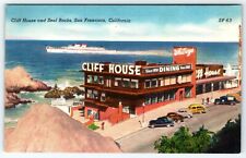 CLIFF HOUSE RESTAURANT SEAL ROCKS 1920s-1930s CARS CA - LINEN POSTCARD N-1  picture