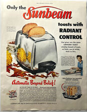 Vintage 1954 Print Ad Sunbeam Toaster Automatic Radiant Control Toasted Bread picture