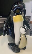 Hand Blown Glass Father Emperor penguin And Baby 10 inches picture