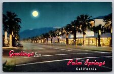 Greetings Palm Springs California Moonlight Night Street View Canyon Postcard picture