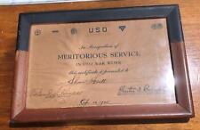 1945 USO Merit Service Award War Work WWII Signed Plaque RARE picture