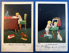2 Children Greetings Antique Postcards. SET. PUBL: Ullman. 1905. 1 w Dog. picture