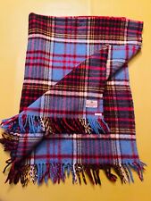 Vintage R.H. Stearns Co. Plaid Blanket Blue Red Fringed 46 x 34” Made in England picture