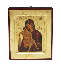 Greek Russian Orthodox Handmade Wooden Icon Our Lady Axion Esti 12.5x10cm picture