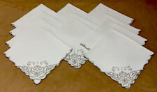 Eleven Large Vintage Dinner Napkins, Linen, Off White, Beige Flower Embroidery picture