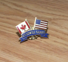 Goodwill Games American & Canadian Crossed Flags Collectible Gold Tone Pin picture