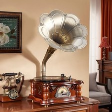 Wooden Vintage Gramophone Record Player, Retro Phonograph Record wooden picture