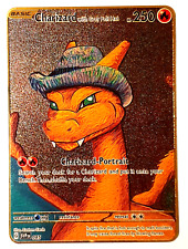 Pokemon Charizard with Grey Felt Hat Van Gogh Style Gold Metal FunArt Card picture