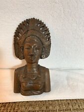 Bali Indonesia Hand Carved Teak Wood Female Bust Headdress Pacific Island Art -  picture