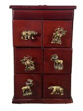 vtg wooden 6 drawer forest animal door knob cabin rustic table lamp 14''x 6'' picture