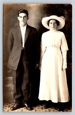 RPPC Man & Woman Stand Together Fashion ANTIQUE Postcard AZO 1904-1918 picture