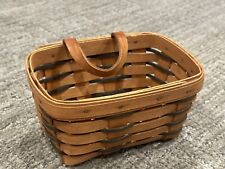 LONGABERGER HEARTLAND SMALL KEY WOOD BROWN GREEN BASKET LEATHER HANGING 1994 EUC picture