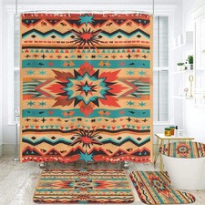 Navajo Southwestern Bathroom Set, 4-Piece with Shower Curtain 71x71, Bath Mat picture
