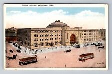Winnipeg- Manitoba, Aerial Union Station, Antique, Vintage Souvenir Postcard picture