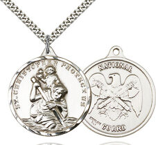 Men's Sterling Silver St Christopher Nat'l Guard Military Soldier Medal Necklace picture