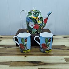 NEW Stechcol GRACIE Bone China Coastline Import Tropical Flowers Teapot Mug Set picture