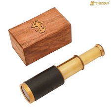 Nautical Mini Telescope Brass Spyglass Scope with Wooden Box Pirate Tool 6 Inch picture