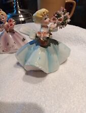 Vintage Lefton Figurine Ceramic Flower Girl Blue Dress Gorgeous 1450B,w Sticker picture
