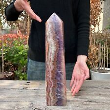 9.9LB 15.1'' Natural Amethyst Agate Obelisk Crystal Tower Point Quartz Healing picture