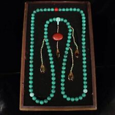 Set Chinese Qing Dynasty Jade Turquoise Emperor palace Buddha Bead necklace Box  picture