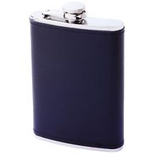 FLASK 8oz Black Solid Leather Stainless Steel Attached Screw Cap Hip Pocket picture