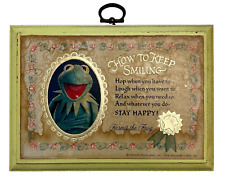 Vintage Kermit the Frog Keep Smiling Wooden Plaque the Muppets 1978 hallmark picture