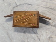 Antique Victorian Era Wooden Match Safe Vesta Case Inlaid Wood Matchsticks picture