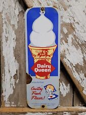 VINTAGE DAIRY QUEEN PORCELAIN SIGN ICE CREAM PARLOR SWEET MILK TREAT SAFE-T-COME picture