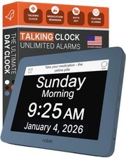 Robin Day Clock 2026 8" Digital Dementia Calendar Clock Medication Reminder picture