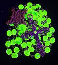 Uranium Glass Vaseline Depression Faceted Holy Rosary 19.5” W/Pouch  #X43 picture