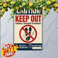 Caution Lawn Treated With Pesticide Keep Off Sign Metal Tin Sign 8x12 picture